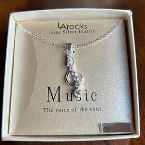 LA Rocks Music note Necklace Fine silver plated. #B2 treble clef with Crystals
